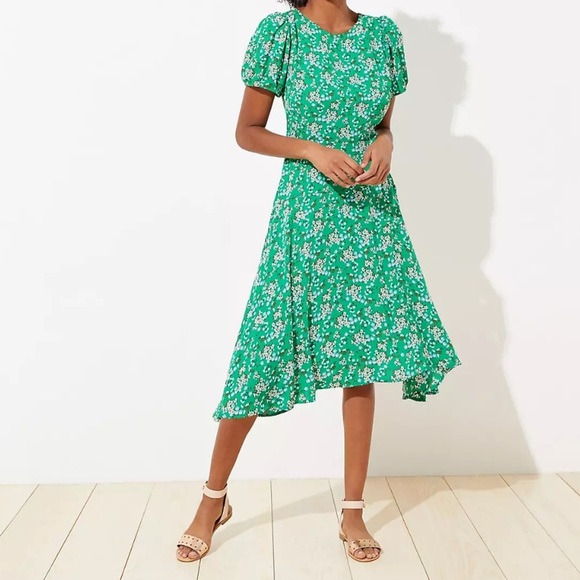 LOFT Buttercup Puff Sleeve Flounce Dress size 14 - Picture 1 of 7